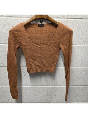 Revolve Majorelle Bicoastal Cropped Ribbed Knit Sweater Camel  Top Small